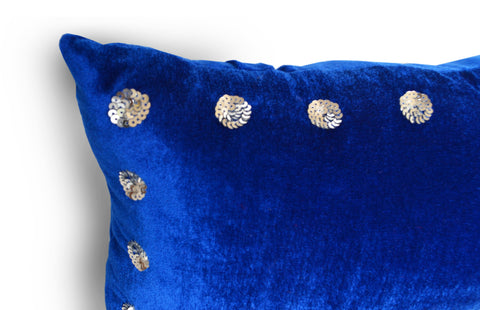 Amore Beaute Royal Blue Velvet Pillow Cover with Gold Sequins