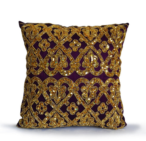 Amore Beaute Purple Gold Throw Pillow Cover, Sequin Pillow, Gold Bead Pillow,Decorative pillow