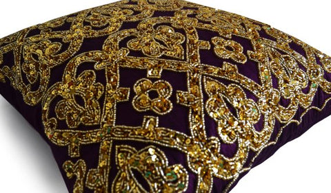 Amore Beaute Purple Gold Throw Pillow Cover, Sequin Pillow, Gold Bead Pillow,Decorative pillow