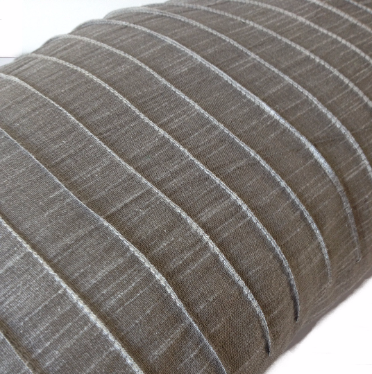 Handmade gray silk throw pillow cover with pleats