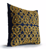 Handmade throw pillow with gold sequin beads embroidery