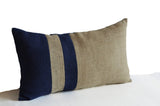 Amore Beaute Burlap Pillow Cover, Navy Blue Ivory Pillow, Nautical Pillow, Beach Pillow, Lumbar Pillow