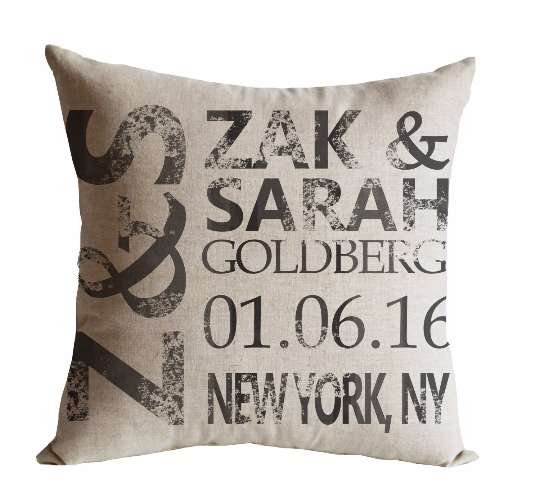 Handmade pillow covers for couples with personalized date