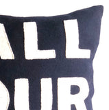 Amore Beaute navy and ivory wool felt pillow cover is a wonderful gift for a son or daughter going back to college.
