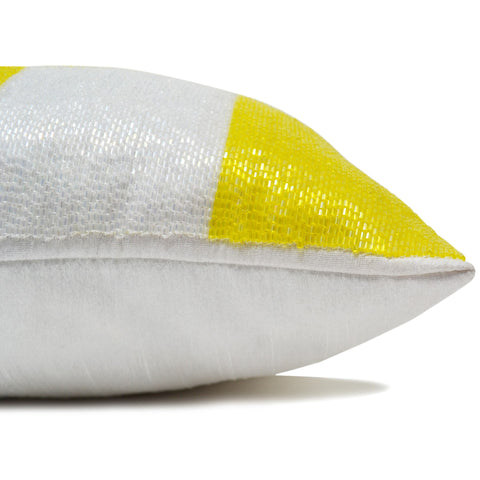 Amore Beaute Yellow White Plaid Pillow In Beads